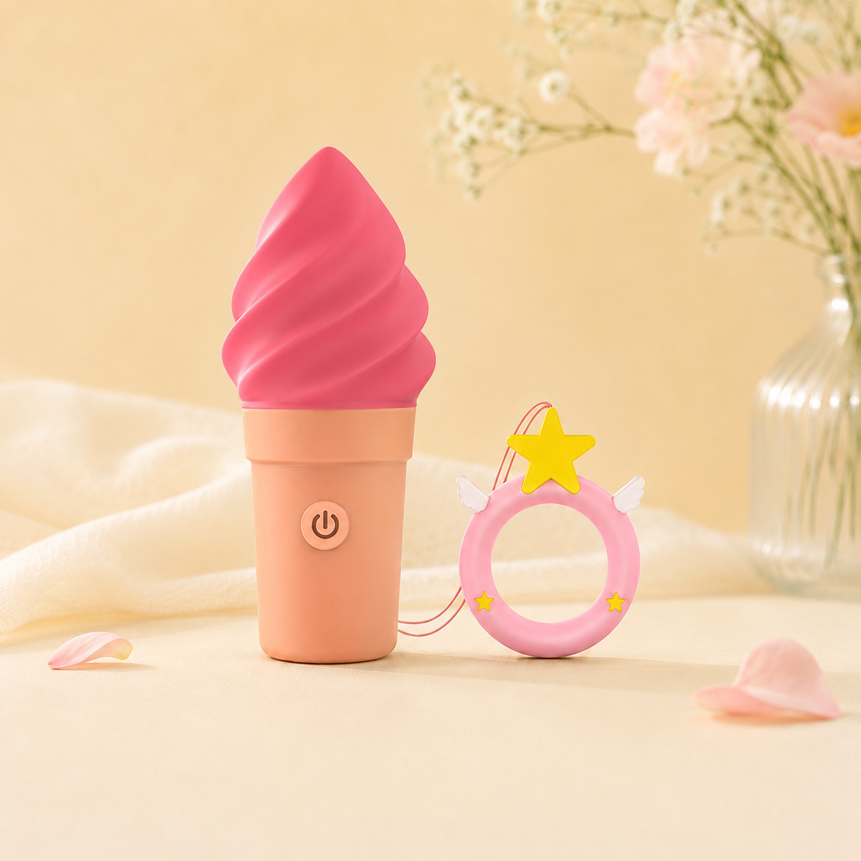 Stymulator Love to Love Cand'Ice Raspberry Jolly w kształcie lodów na pastelowym tle