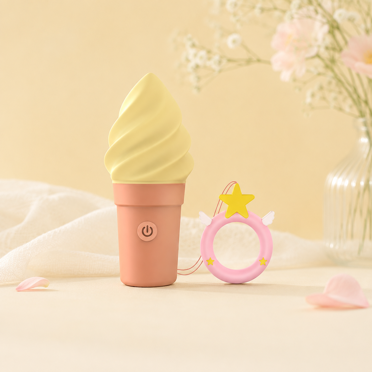 Stymulator Love to Love Cand'Ice Vanilla Pop w kształcie lodów na pastelowym tle