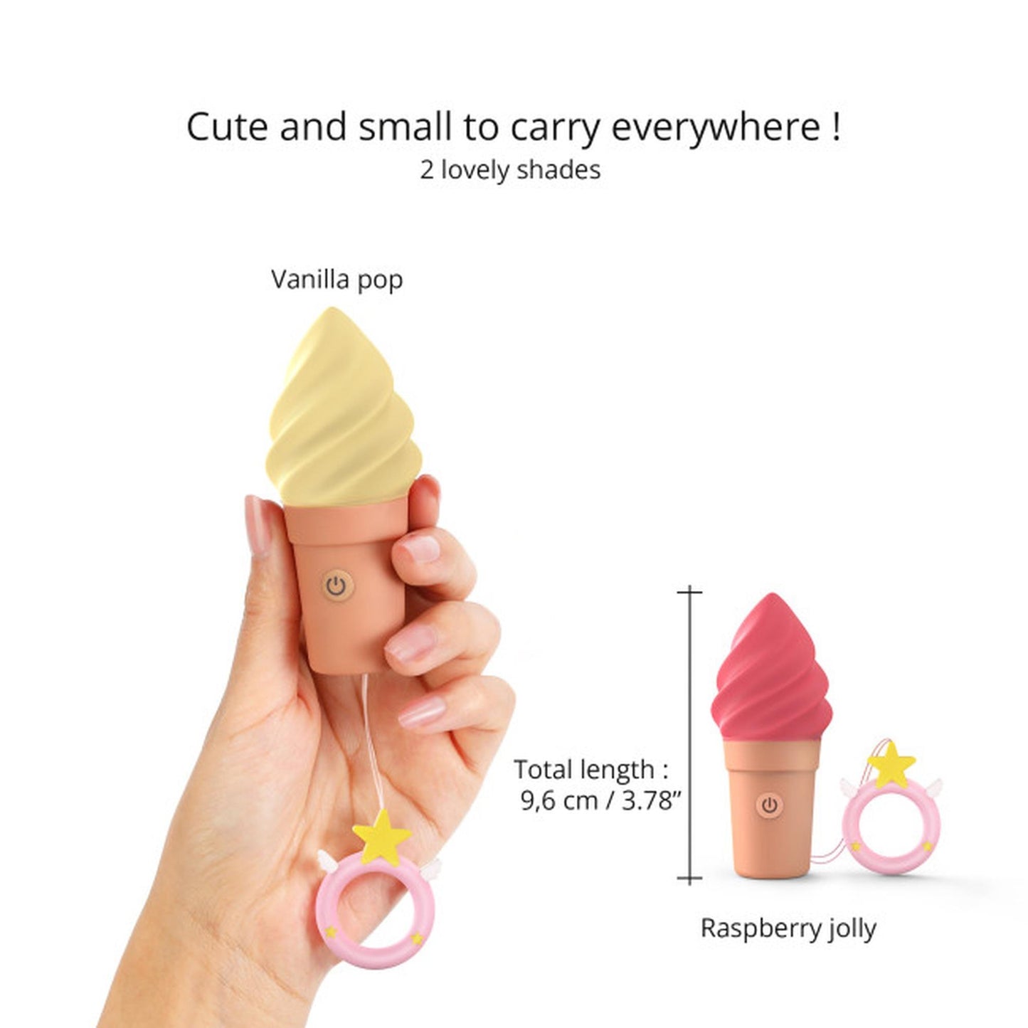 Grafika prezentująca wymiary stymulatora Love to Love Cand'Ice Vanilla Pop