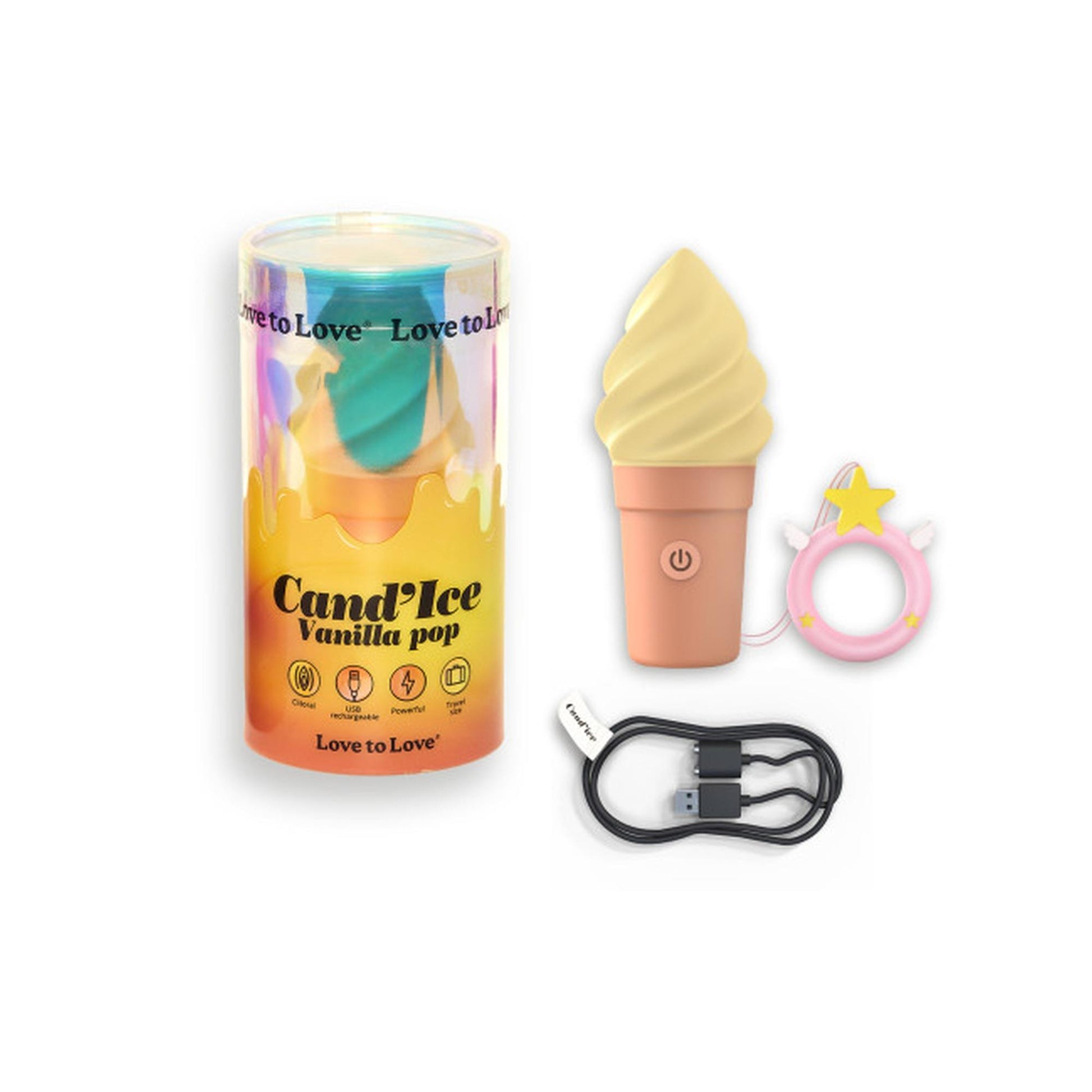 Zawartość zestawu Love to Love Cand'Ice Vanilla Pop z kablem USB