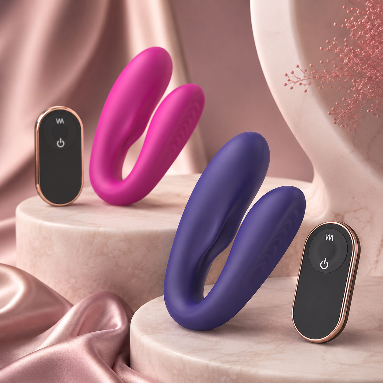 Love to Love Match Up – elastyczny wibrator dla par z pilotem, Sweet Orchid i Midnight Indigo