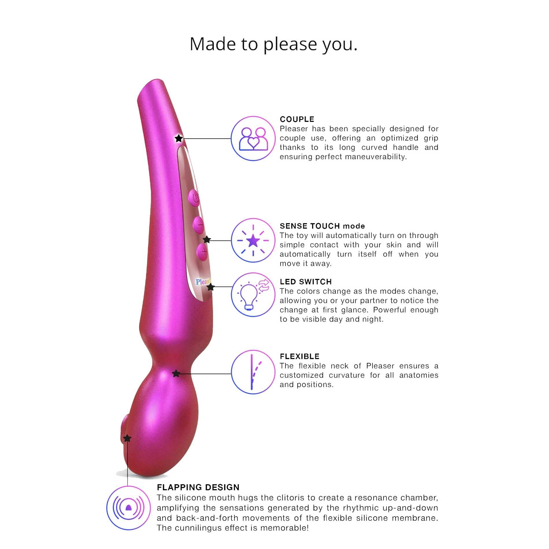 Love to Love Pleaser Berry – funkcje Sense Touch, LED, elastyczna szyjka i technologia Flapping