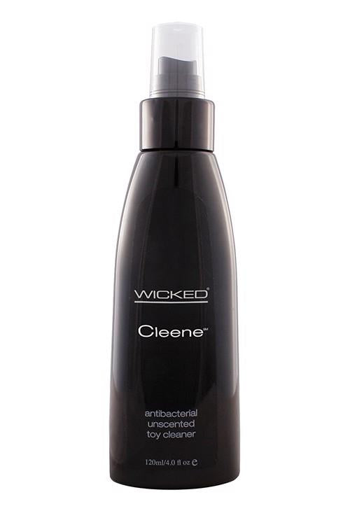 Czarny płyn do czyszczenia zabawek intymnych Wicked Cleene 120 ml na białym tle